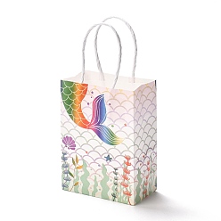 Mermaid Rectangle Foldable Creative Kraft Paper Gift Bag, with Handle, Wedding Favor Bag, Mermaid Pattern, 15x11x0.15cm
