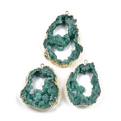 Темный Морско-зеленый Крашеные самородков натуральный druzy Geode Агат большие подвески, с фурнитурой латунной золотого тона, темно-зеленый, 47~87x20~50x7~14 мм, отверстие : 8x5 мм