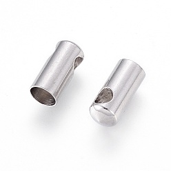 Stainless Steel Color 304 Stainless Steel Cord Ends, End Caps, Column, Stainless Steel Color, 9x4mm, Hole: 2mm, Inner Diameter: 3.5mm