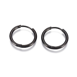 Electrophoresis Black 304 Stainless Steel Huggie Hoop Earrings, with 316 Surgical Stainless Steel Pin, Ring, Electrophoresis Black, 18x2mm, 12 Gauge, Pin: 0.9mm