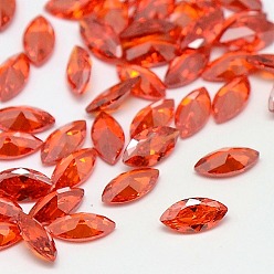Orange Red Cubic Zirconia Pointed Back Cabochons, Grade A, Faceted, Horse Eye, Orange Red, 4x2x1.4mm