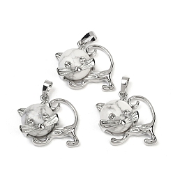 Говлит Кулоны с котятами из говлита, милые латунные подвески в форме кошки, платина, долговечный, стойки покрытие, 28.5x30.5x10 мм, отверстие : 8x5 мм