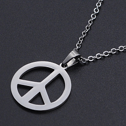 Stainless Steel Color 201 Stainless Steel Pendants Necklaces, with Cable Chains and Lobster Claw Clasps, Peace Sign, Stainless Steel Color, 17.71 inch(45cm), 1.5mm