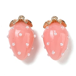 Pink Colgantes de la resina, encanto de fresa, con la aleación, dorado, rosa, 29x17.5x16 mm, agujero: 1.5 mm