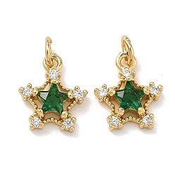 Лайм Латунные микро проложить кубического циркония подвески, звезды прелести, без свинца и без кадмия, стойки покрытие, долговечный, реальный 18 k позолоченный, желто-зеленые, 10x9x4 мм, Перейти кольцо: 4x0.8 мм, внутренний диаметр: 2.5 мм