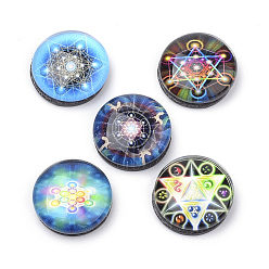 Mixed Color Fridge Magnets Glass Decorations, Flat Round with Yoga Pattern, Mixed Color, 35x10mm