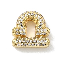 Весы Подвески из латуни с микропаве из прозрачных кубических цирконий в виде двенадцати созвездий, без кадмия и без свинца, долговечный, стойки покрытие, реальный 18 k позолоченный, Весы, 13x13x5 мм, отверстие : 3x2 мм