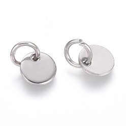 Stainless Steel Color 304 Stainless Steel Charms, Stamping Blank Tag, with Jump Rings, Flat Round, Stainless Steel Color, 6x0.7mm, Hole: 3.5mm