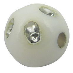 White Opaque Acrylic Beads, Metal Enlaced, Round, White, 8mm, Hole: 2mm, about 2300pcs/500g