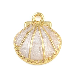 (404) Непрозрачное AB Кислое яблоко Латунь эмаль прелести, подвески в форме ракушек, стойки покрытие, долговечный, без кадмия и без свинца, реальный 18 k позолоченный, цветочный белый, 13x12x3 мм, отверстие : 1.4 мм