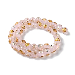 Pink Handmade Gold & Silver Foil Lampwork Beads, Round, Pink, 12mm, about 33pcs/strand, 15.59 inch(39.6cm)