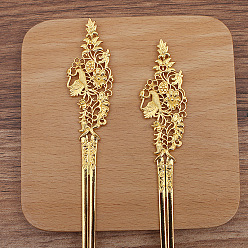 Golden Alloy Hair Sticks Finding, Flower, Golden, 147.5x23mm