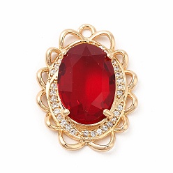 Ruby Brass with K9 Glass Charms, Golden, Oval Charms, Ruby, 24x17.5x5.5mm, Hole: 1.6mm