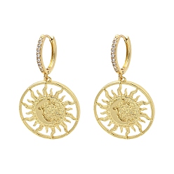 Настоящее золото 18K Серьги-кольца из латуни в форме солнца, долговечный, стойки покрытие, без свинца и без кадмия, реальный 18 k позолоченный, 43x25 мм