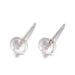 Silver 925 Sterling Silver Stud Earring Findings, For Half Drilled Beads, Silver, 12.5x4mm, Pin: 0.8mm