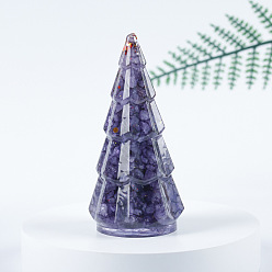 Amethyst Resin Christmas Tree Display Decoration, with Natural Amethyst Chips inside Statues for Home Office Decorations, 45x40x86mm