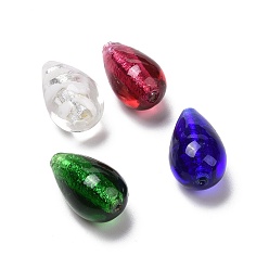 Mixed Color Handmade Silver Foil Glass Beads, Teardrop, Mixed Color, 25x15mm, Hole: 1.5mm
