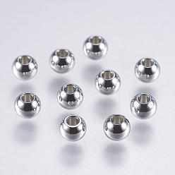 Stainless Steel Color 304 Stainless Steel Beads, Solid Round, Stainless Steel Color, 4x3mm, Hole: 1mm