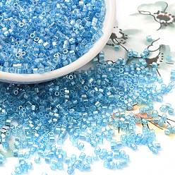 Deep Sky Blue Transparent Colours Luster Glass Seed Beads, Hexagon(Two Cut), Deep Sky Blue, 2x1.5mm, Hole: 0.9mm