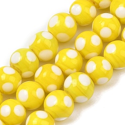 Желтый Бусины лэмпворк , круглый в горошек, желтые, 10x9.5~10 мм, отверстие : 1.8 мм, около 39 шт / нитка, 14.76'' (37.5 см)