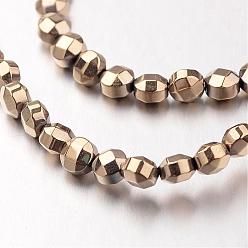 Antique Bronze Plated Electroplate Non-magnetic Synthetic Hematite Bead Strands, Faceted, Flat Round, Antique Bronze Plated, 4x4x3mm, Hole: 1mm, about 102pcs/strand, 15.7 inch