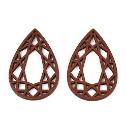 Sienna Hollow Wood Pendants, Dyed, Laser Cut Wood Shapes, Teardrop Charms, Sienna, 50x33.5x2.5mm, Hole: 1.5mm