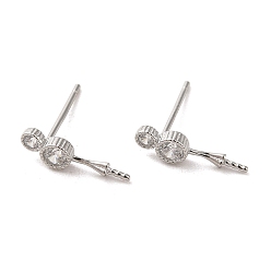 Platinum 925 Sterling Silver Stud with Cubic Zirconia Earrings Findings, Number 8, Platinum, 13.5x3.5mm, Pin: 11x0.7mm