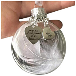 Word Round with Word Wife Feather Ball Pendant Decorations, with Clear PET Plastic Dome and Alloy Findings, for Memorial Party Home Hanging Ornament, Word, 150mm