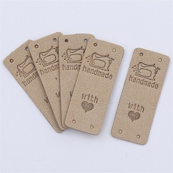 Tan Microfiber Label Tags, with Holes & Word handmade With LOVE, for DIY Jeans, Bags, Shoes, Hat Accessories, Rectangle, Tan, 20x50mm