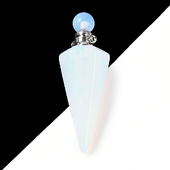 Опал Опаловый граненый конус, открывающийся флакон для духов, большие подвески, с 304 фурнитурой из нержавеющей стали, цвет нержавеющей стали, 49.5~51.5x18.5x18.5 мм, отверстие : 1.8 мм