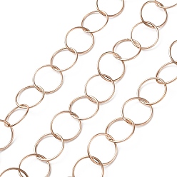 Rose Gold Ion Plating(IP) 304 Stainless Steel Rolo Chains, Soldered, with Spool, Rose Gold, 13x1mm