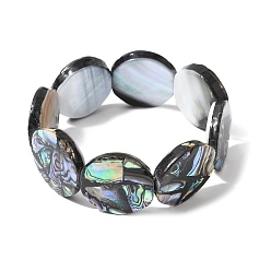 Плоский Круглый Браслеты из натуральных бусин пауа из натурального морского ушка для женщин, плоско-круглые, внутренний диаметр: 2-3/8 дюйм (5.9 см), шириной 26 мм 
