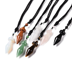Mixed Stone Gemstone Bullet Pendant Necklace with Nylon Cord for Women, 33.07~35.04 inch(84~89cm)