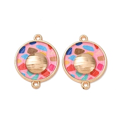 Perlas de Color Rosa Dijes de conector de esmalte de aleación impresos, enlaces redondos planos de mosaico, chapado en rack, dorado, rosa perla, 23x18x3 mm, agujero: 1.4 mm
