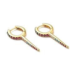 Разноцветный Серьги-кольца с рогом и шипами из кубического циркония, позолоченные латунные украшения для женщин, без кадмия и без свинца, красочный, 29x15.5x3 мм, штифты : 1 мм