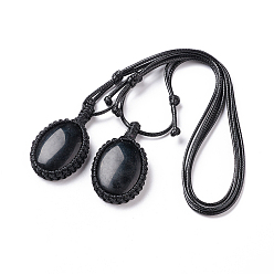 Obsidian Natural Obsidian Charm Bracelets, with Nylon Cord, Oval, 3.9~7.7cm