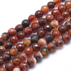 Saddle Brown Natural Agate Beads, Dyed, Faceted Round, Saddle Brown, 6mm, Hole: 1mm, about 61pcs/strand, 14.3 inch(36.5cm)