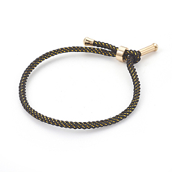 Black Couple Adjustable Nylon Cord Bracelets, Bolo Bracelets, Slider Bracelets, Box Chains, with Brass Findings, Long-Lasting Plated, Real 18K Gold Plated, Black, 9-1/4 inch(23.5cm), 2~3.5mm