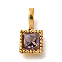 Аметист Ионное покрытие (ip) 304 подвески из нержавеющей стали со стразами, квадратных амулеты, реальный 14 k позолоченный, аметист, 12.5x6.5x4 мм, отверстие : 4.5x2.5 мм