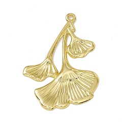Real 18K Gold Plated Rack Plating Brass Pendants, Long-Lasting Plated, Cadmium Free & Nickel Free & Lead Free, Ginkgo Leaf Charm, Real 18K Gold Plated, 29x22.5x2mm, Hole: 1.4mm