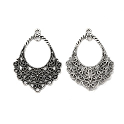Antique Silver Tibetan Style Alloy Connector Charms, Teardrop Links, Antique Silver, 43.5x31.5x2.5mm, Hole: 2mm