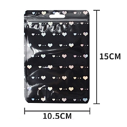 Heart 100Pcs Rectangle Laser Plastic Yin-yang Zip Lock Gift Bags, Self Sealing Reclosable Package Pouches for Pen Keychain Watch Storage, Black, Heart, 15x10.5cm