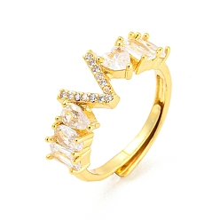 Letter V Clear Cubic Zirconia Initial Letter Adjustable Ring, Real 18K Gold Plated Brass Ring for Women, Lead Free & Cadmium Free, Letter V, US Size 5 3/4(16.3mm)