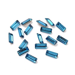 Denim Blue Glass Rhinestone Cabochons, Pointed Back & Silver Back Plated, Rectangle, Denim Blue, 7x3x2mm