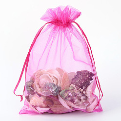 Medium Violet Red Organza Gift Bags with Drawstring, Wedding Party Christmas Favor Gift Bags, Medium Violet Red, 23x17cm
