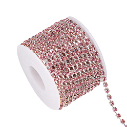 Light Rose Brass Rhinestone Strass Chains, with Spool, Rhinestone Cup Chain, Grade A, Silver Color Plated, Light Rose, 3.1mm, 1440pcs Rhinestone/bundle, about 10yards/roll