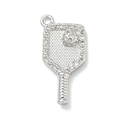 Платина Латунные микро проложить кубического циркония подвески, талисманы для пиклбола, стойки покрытие, без кадмия и без свинца, платина, 19.5x9.5x2.5 мм, отверстие : 1.4 мм