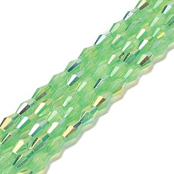 Lime Green Baking Painted Glass Beads Strands, Imitation Opalite, Faceted, AB Color, Bicone, Lime Green, 4x8mm, Hole: 0.9mm, about 67pcs/strand, 22.44''(57cm)