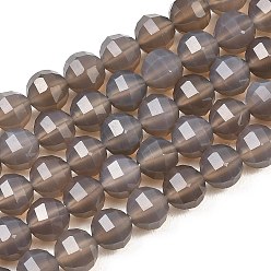 Серый агат Серые натуральные бусины из агата , круглые, граненые, 8~8.5x7.5 мм, отверстие : 1 мм, около 50 шт / нитка, 14.57'' (37 см)