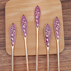 Old Rose Alloy Enamel Hair Sticks, with Flower Pattern, Long-Lasting Plated Hair Accessories for Women, Old Rose, 148x12mm